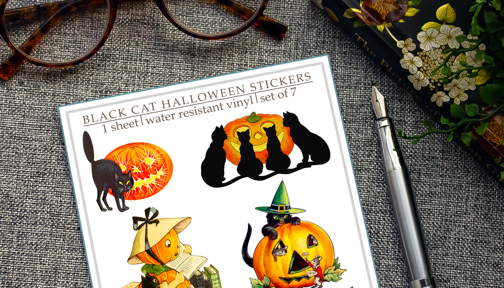 Black Cat Halloween Sticker Sheet