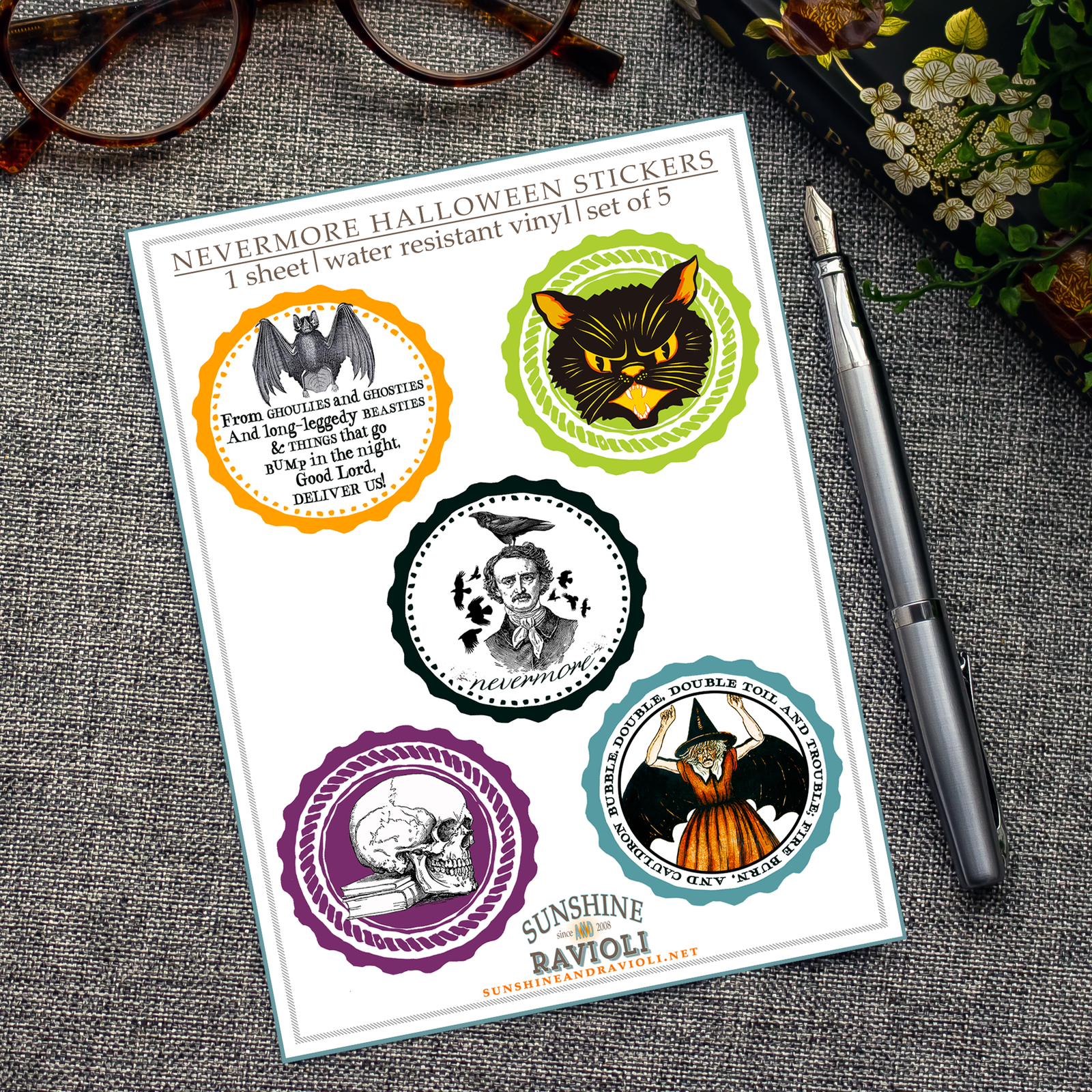 Sticker Sheet - Nevermore, Edgar Allen Poe, Halloween