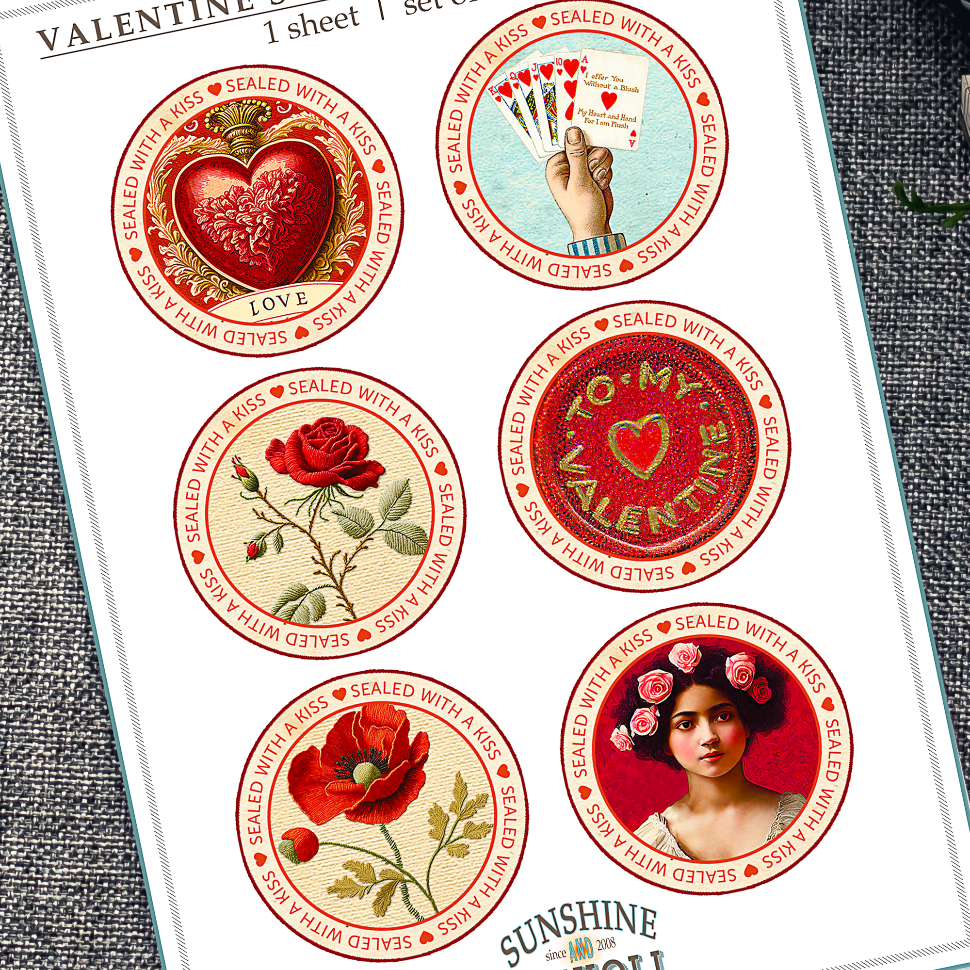 Valentine's Day Envelope Seal Sticker Sheet