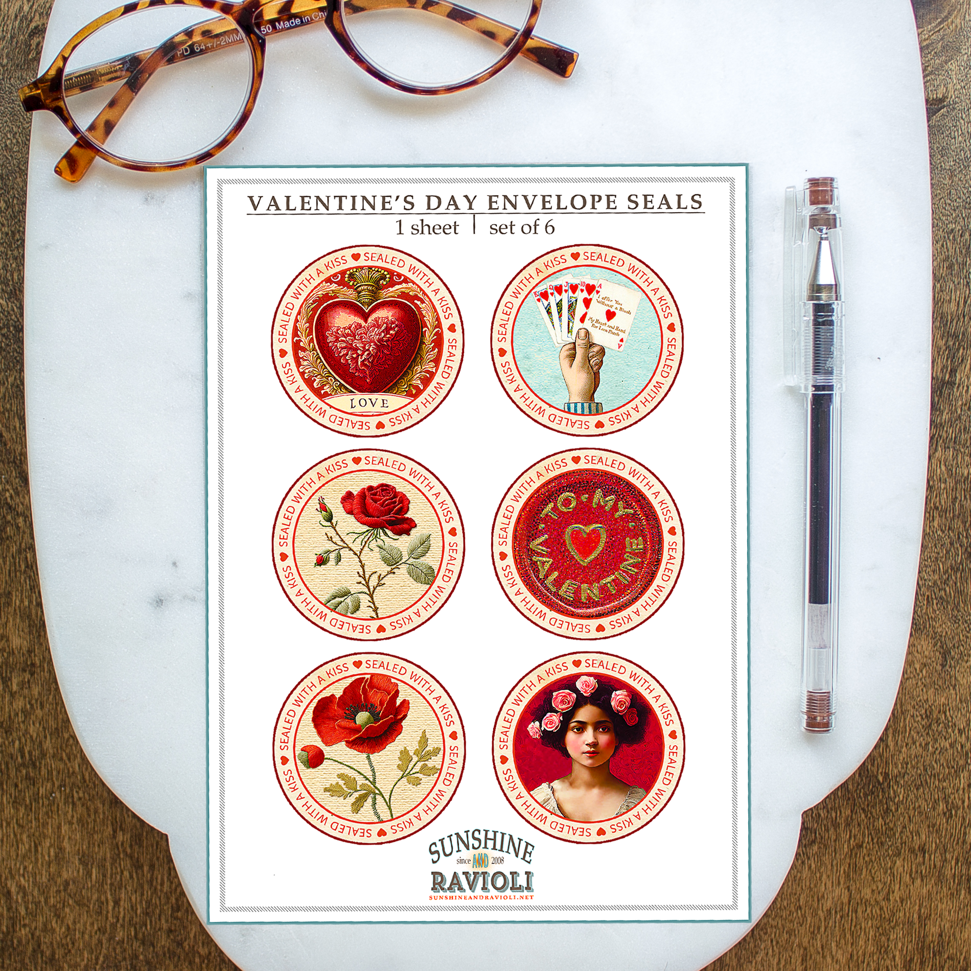 Valentine's Day Envelope Seal Sticker Sheet