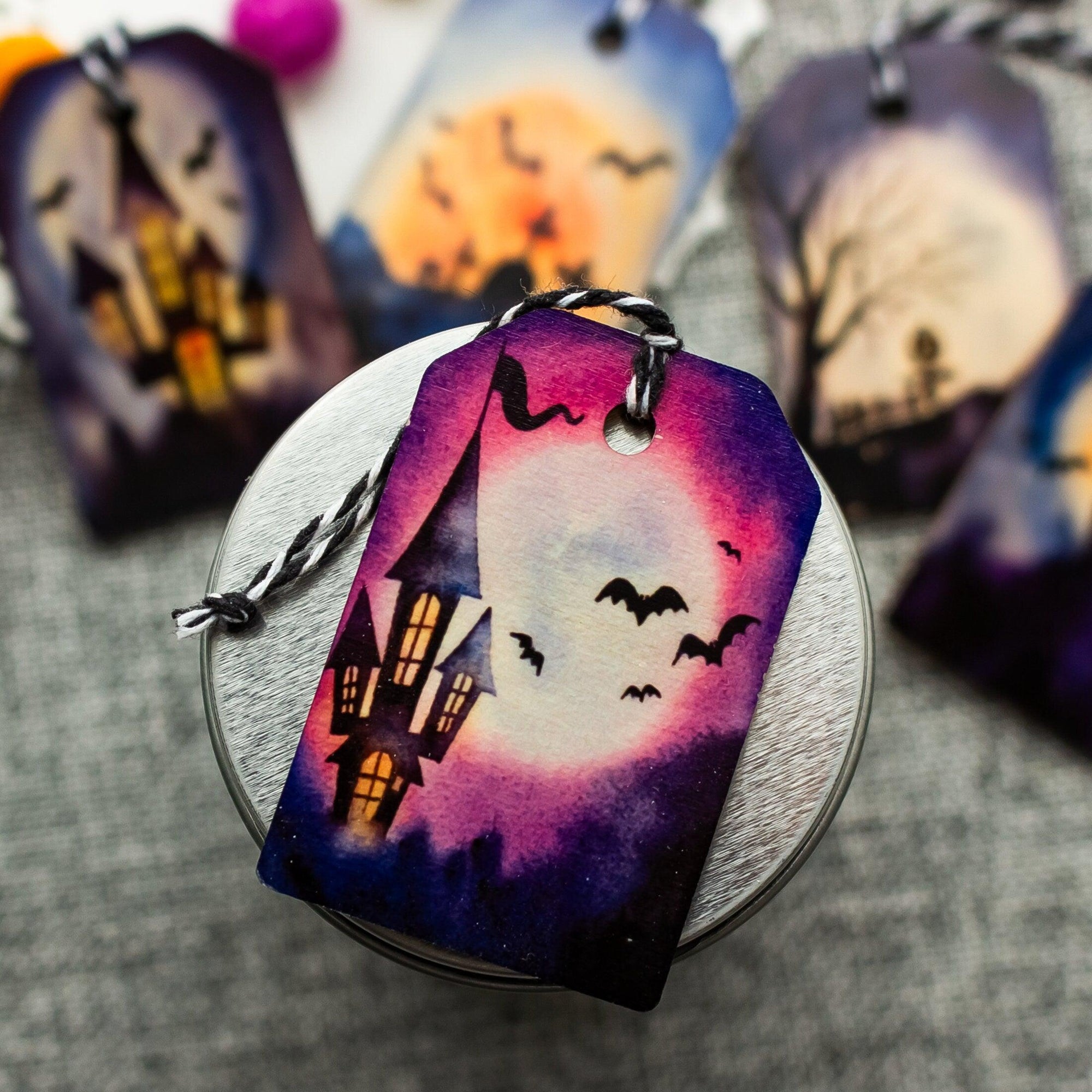 Spooky Halloween Tree Ornaments - Fright Night Ornaments for Miniature Halloween Tree - Set of Five - Fall Decor