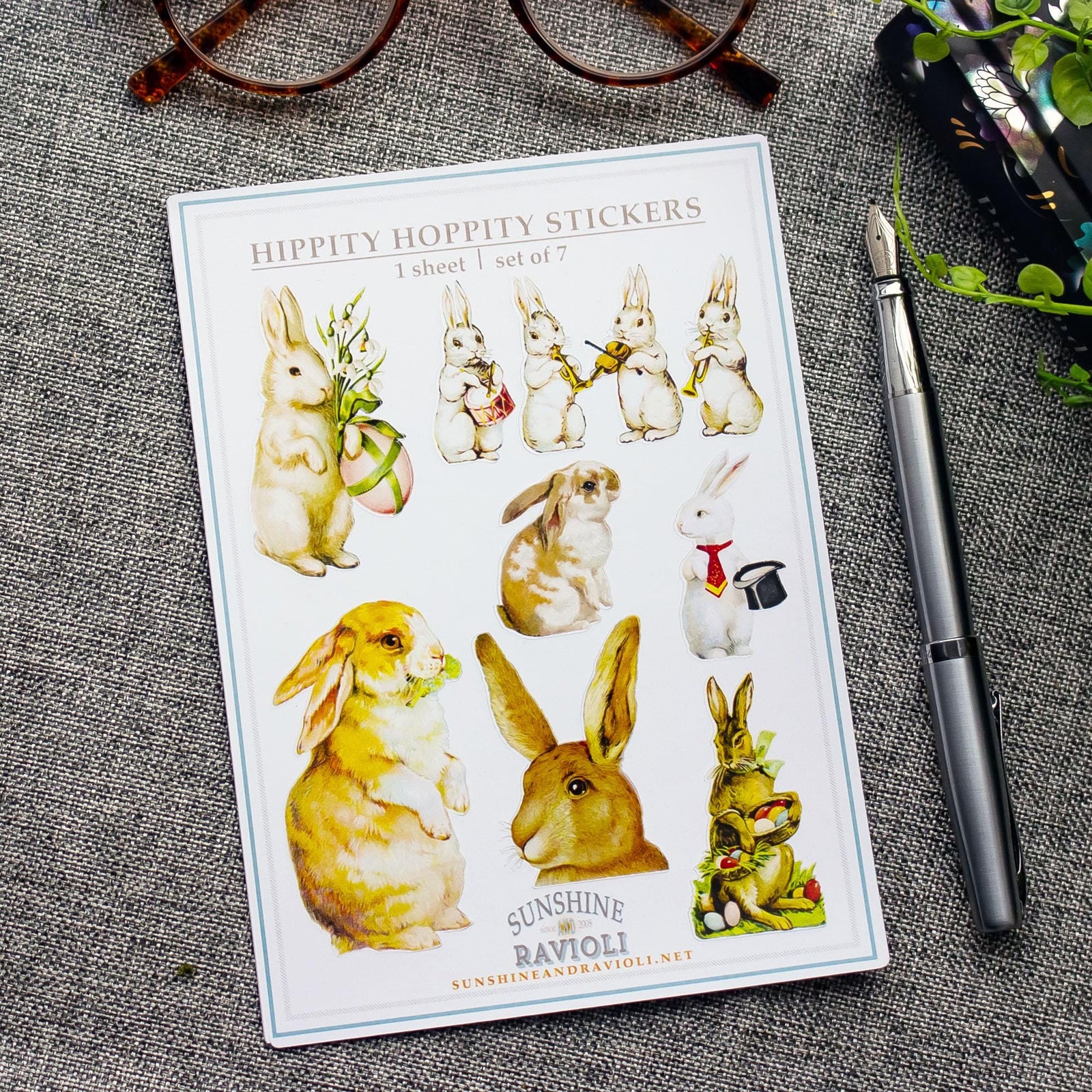 Bunny Sticker Sheet for Easter Baskets, Vintage Rabbits Vinyl Decals for Scrapbooks, Journals