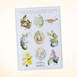 Easter Florals and Birds Sticker Sheet: Watercolor Vinyl Decals