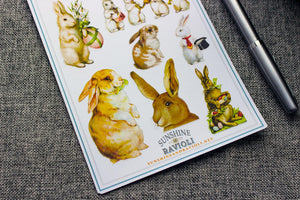 Bunny Sticker Sheet for Easter Baskets, Vintage Rabbits Vinyl Decals for Scrapbooks, Journals