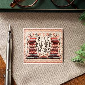 Read Banned Books Sticker: Matte Vinyl Decal for Laptop, Water Bottle
