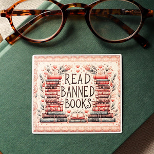 Read Banned Books Sticker: Matte Vinyl Decal for Laptop, Water Bottle