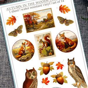 Autumn Woodland Animal Sticker Sheet: Vintage Fall Ephemera