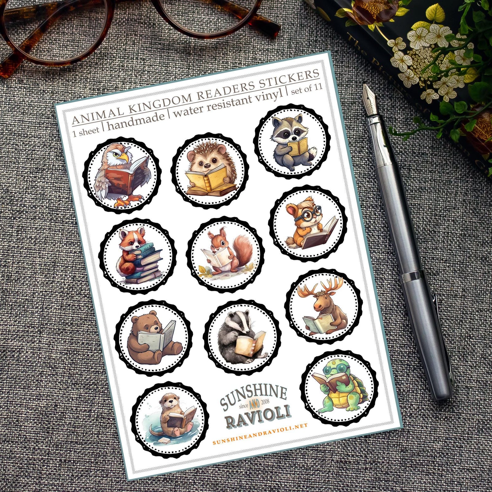 Reading Animals Sticker Sheet: Book Lover Gift, Summer Reading Reward