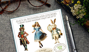 Alice in Wonderland Sticker Sheet: Vintage Storybook Water-Resistant Vinyl