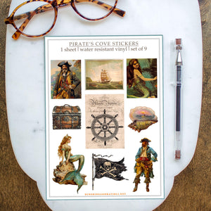 Pirate and Mermaid Sticker Sheet: Vintage Nautical Decals