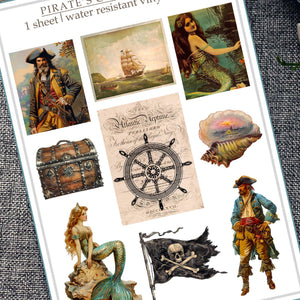 Pirate and Mermaid Sticker Sheet: Vintage Nautical Decals