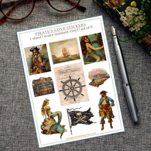 Pirate and Mermaid Sticker Sheet: Vintage Nautical Decals