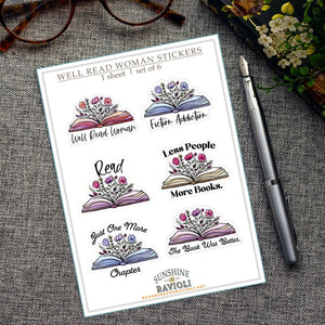 Book Lover Sticker Sheet: Feminist Reader Quotes, Water-Resistant Vinyl