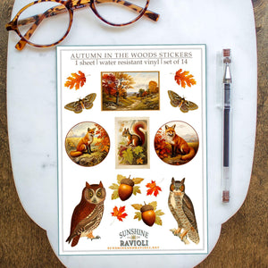 Autumn Woodland Animal Sticker Sheet: Vintage Fall Ephemera