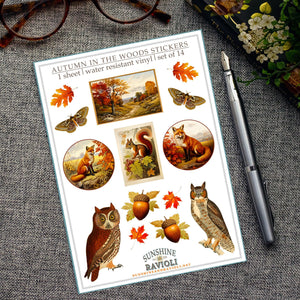 Autumn Woodland Animal Sticker Sheet: Vintage Fall Ephemera