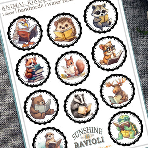 Reading Animals Sticker Sheet: Book Lover Gift, Summer Reading Reward