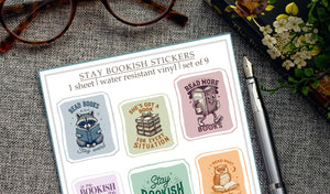 Stay Bookish Sticker Sheet, Handmade Book Lover Stickers, Water-Resistant Vinyl, Bookish Gift for Readers
