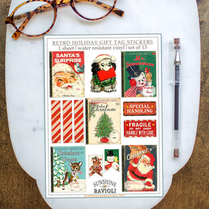 Retro Holiday Gift Tag Stickers, Vintage Children's Book Christmas Labels, Gift Wrap Tags Sticker Sheet, Bookish Christmas