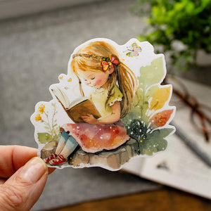 Bookish Sticker Set, Reading Girl and Fairy, Bookworm Gift for Young Readers