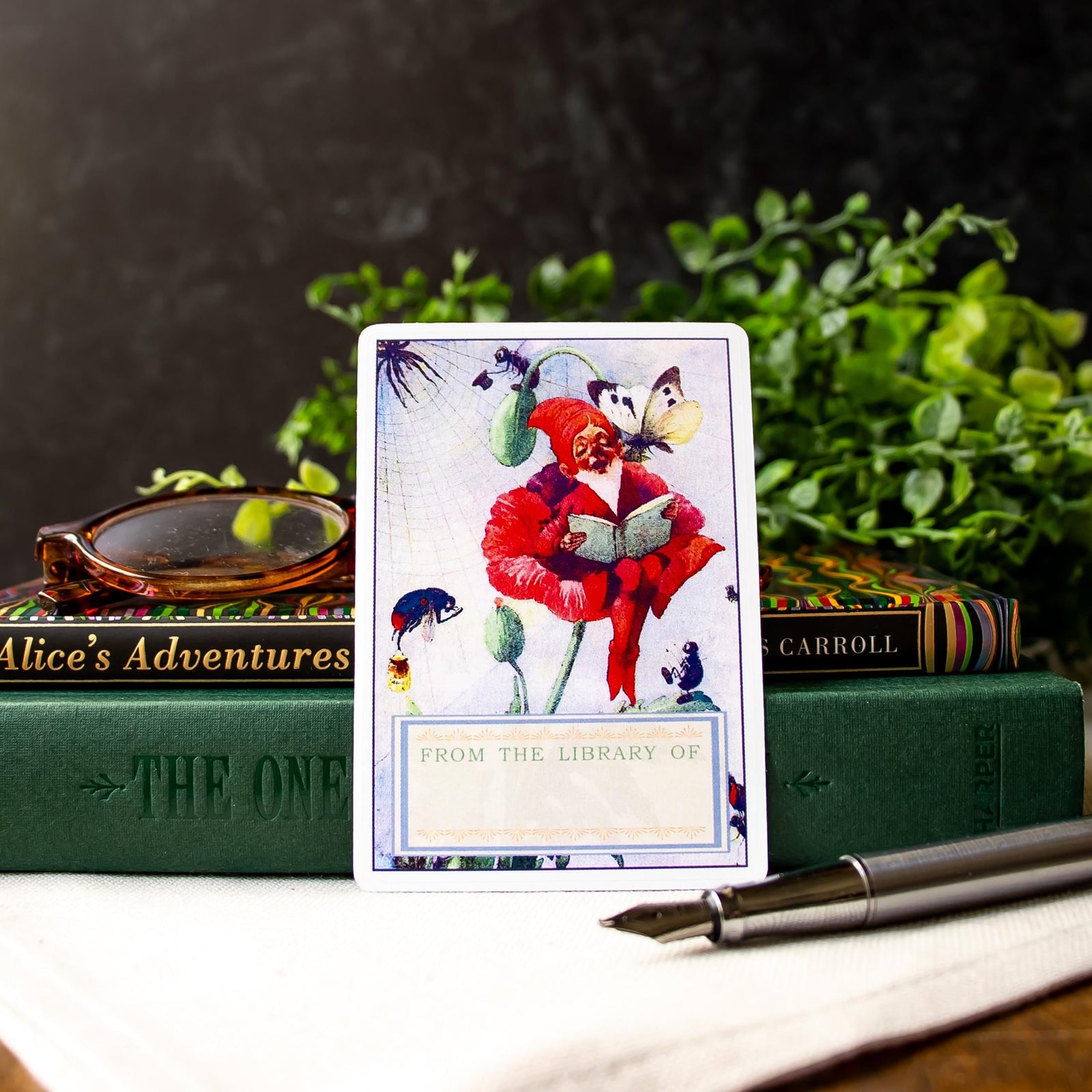 Garden Gnome Bookplate Sticker Set, Bookish Gift for Teacher, Cottagecore Labels for Readers