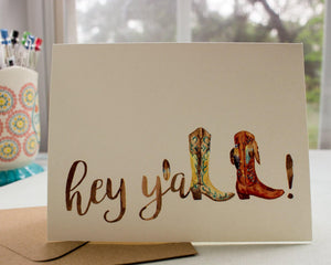 Cowgirl Boots Hey Y'all greeting Card - Sunshine and Ravioli