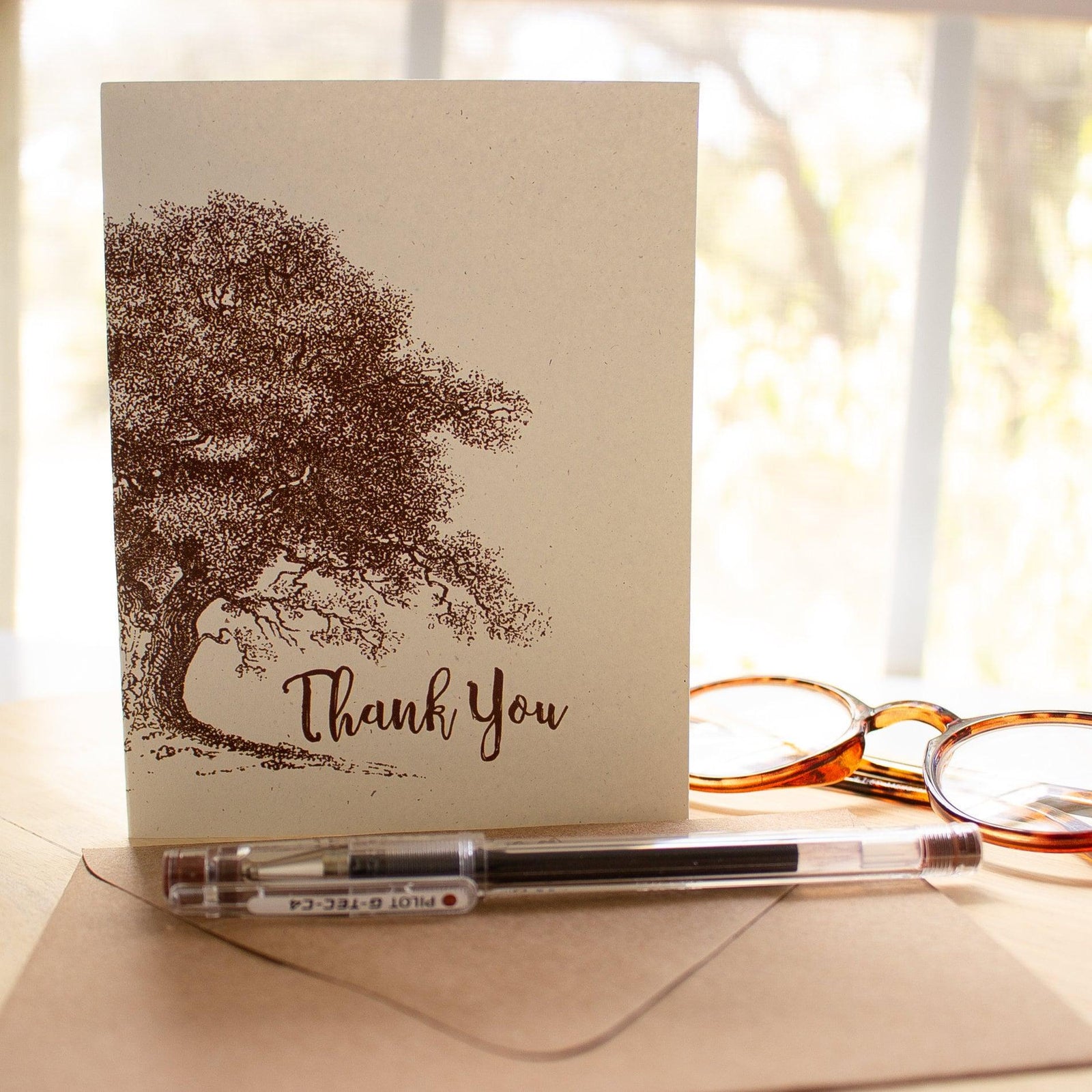 Rustic Oak tree Thank You card - woodland thanks - wedding thank you note card