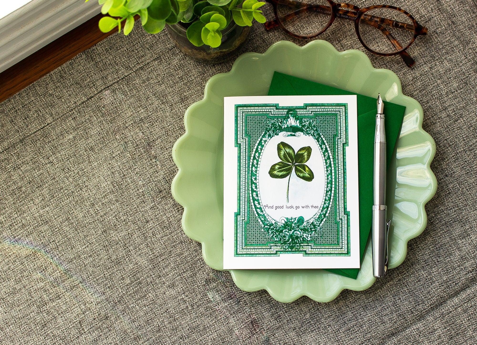 St. Patrick's Day Card - Four Leaf Clover Good Luck Card - Luck of the Irish St Patricks Day Card