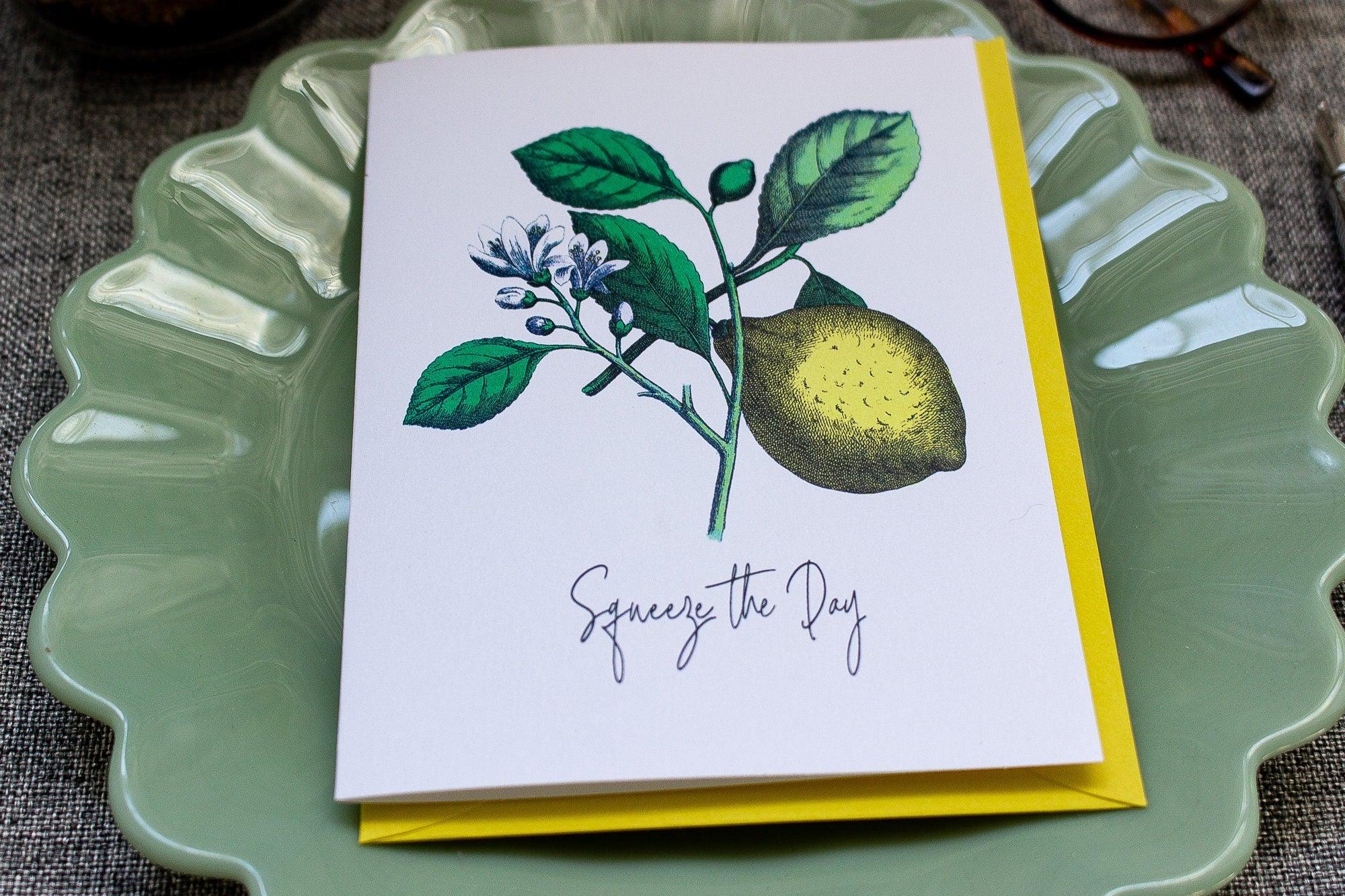 Squeeze the Day  Encouragement Greeting Card - Motivational Card for Best Friend - Lemon Pun Card - Just Because Inspirational Card