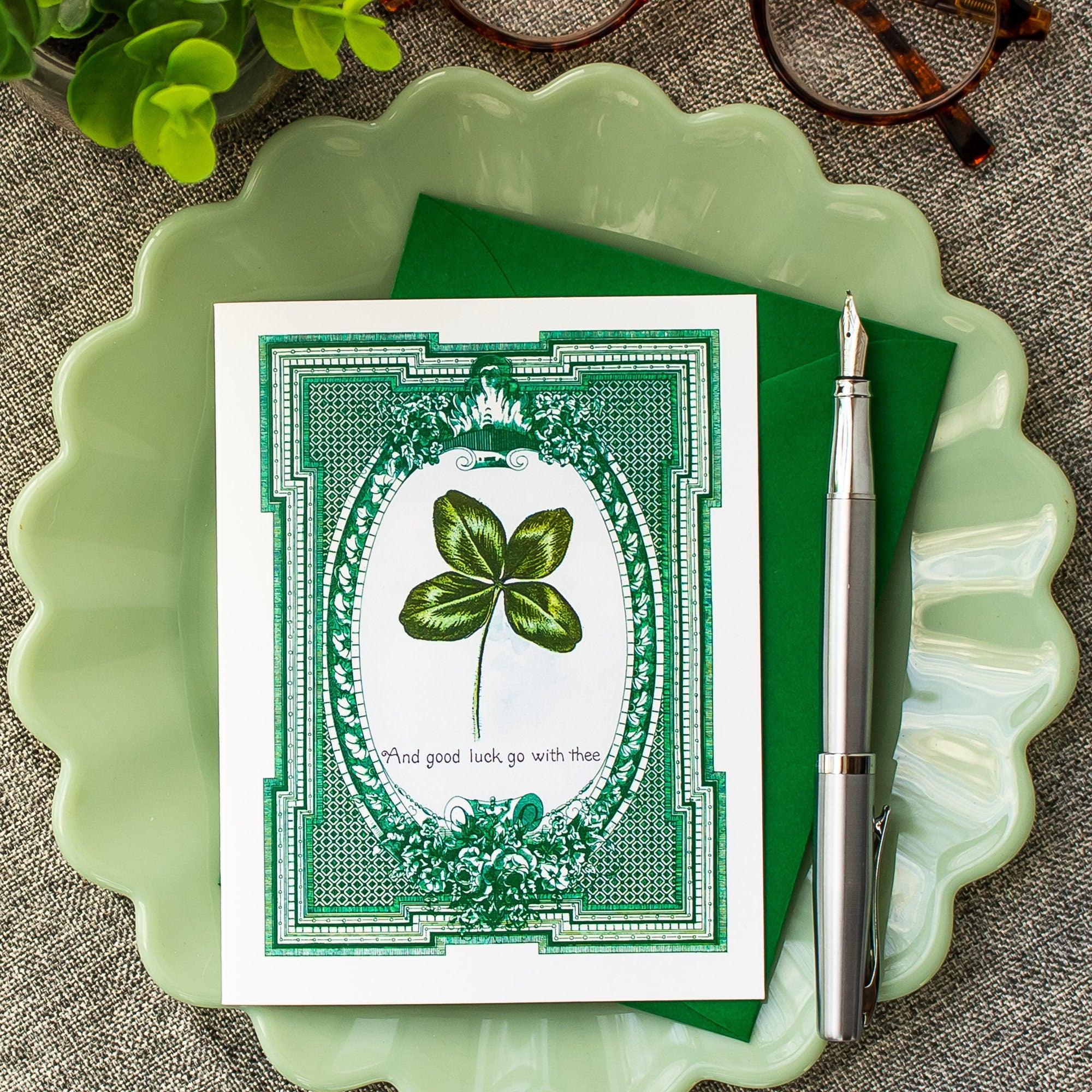 St. Patrick's Day Card - Four Leaf Clover Good Luck Card - Luck of the Irish St Patricks Day Card