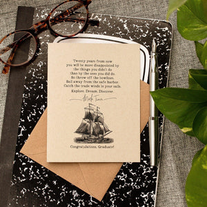 Graduation Card - Mark Twain Quote - Congratulations Greeting Card for the Graduate - Graduation Gift Card