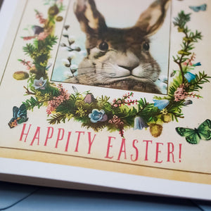 Cute Easter Bunny Card - Hippity Hoppity Happy Easter Card - Vintage Rabbit Card for Easter Baskets