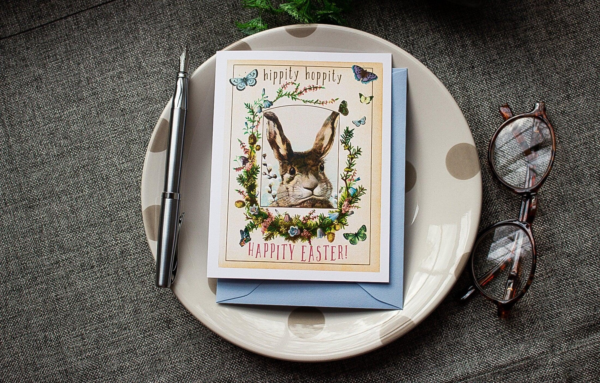 Cute Easter Bunny Card - Hippity Hoppity Happy Easter Card - Vintage Rabbit Card for Easter Baskets