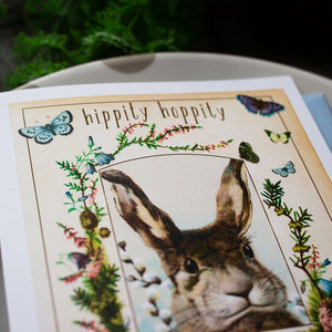 Cute Easter Bunny Card - Hippity Hoppity Happy Easter Card - Vintage Rabbit Card for Easter Baskets