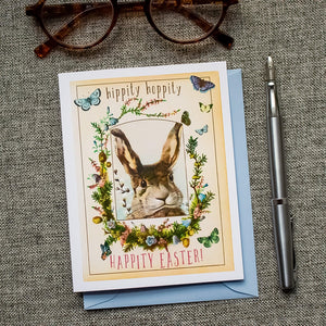 Cute Easter Bunny Card - Hippity Hoppity Happy Easter Card - Vintage Rabbit Card for Easter Baskets