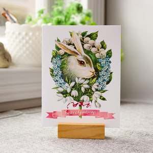 Easter Greetings Card - Floral Rabbit Easter Card - Vintage Bunny Card for Easter Baskets