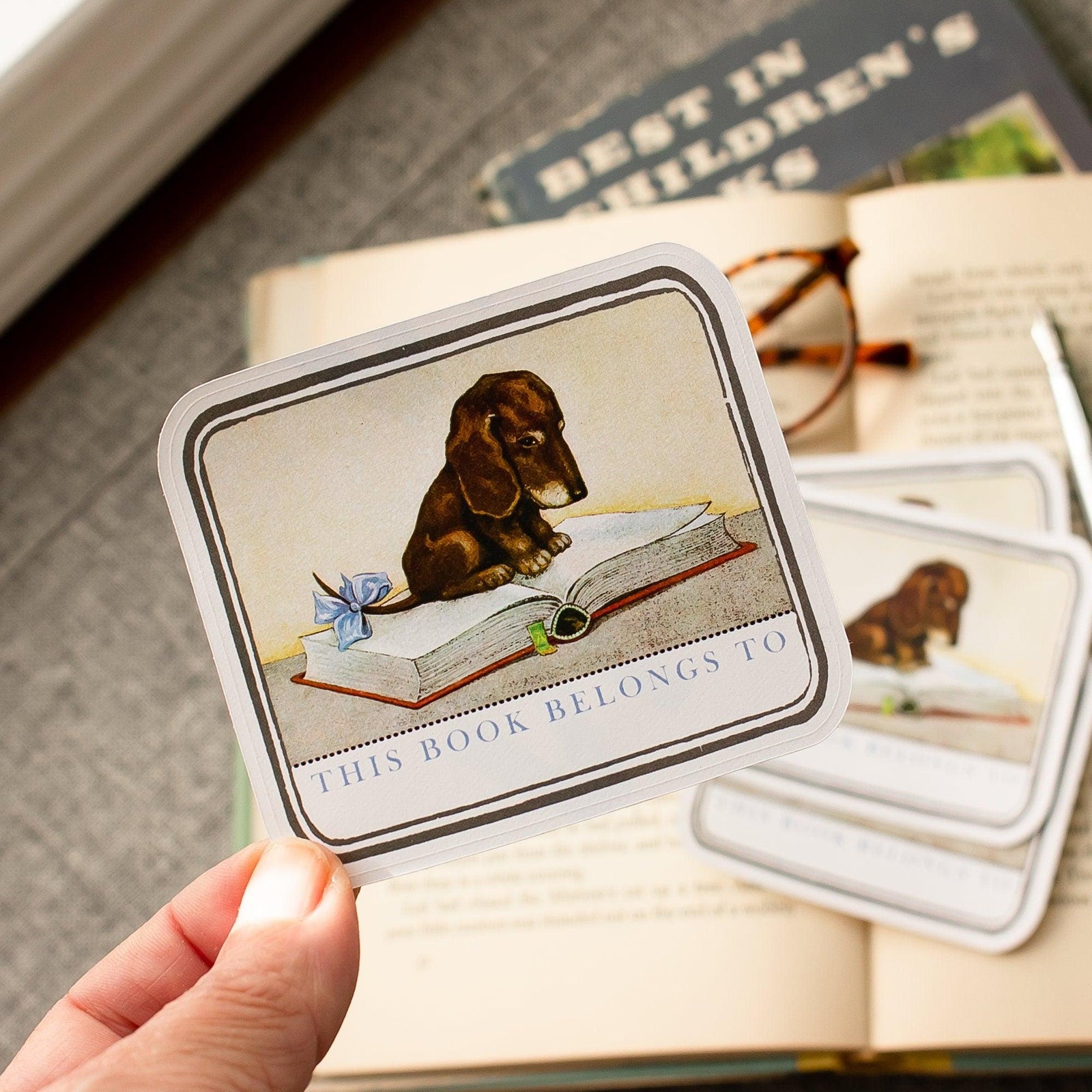 Personalized Dachshund Puppy Bookplates - Bookish Gift for Kids - Set of 10 - Ex Libris - Book Label - Book Plate Stickers