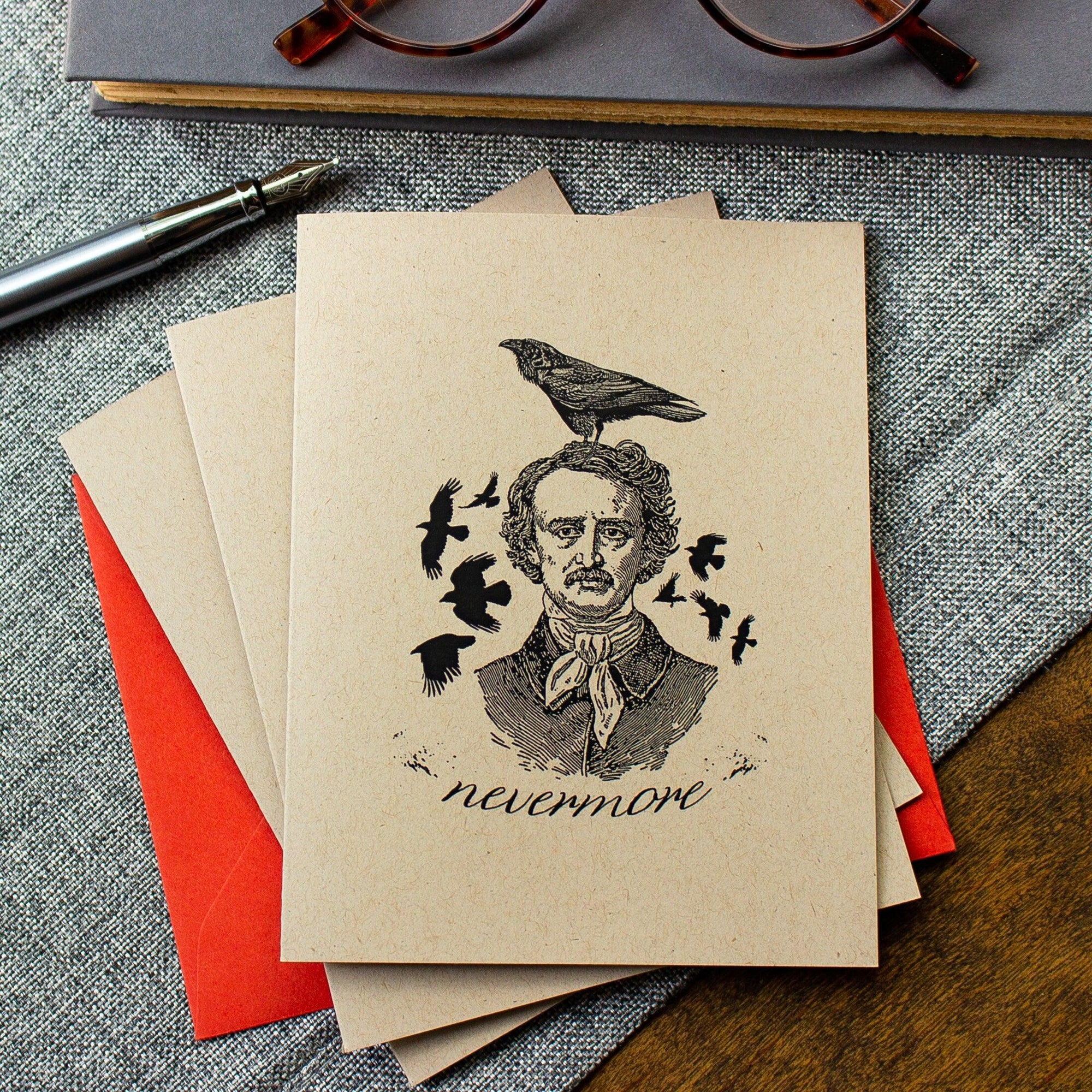 Literary Halloween Card - Edgar Allen Poe - The Raven - Nevermore - Classic Halloween Card