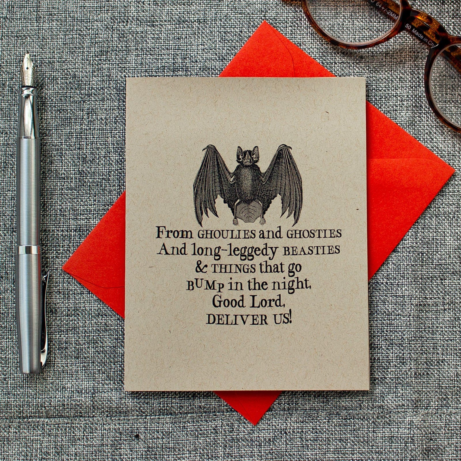 Black Bat Halloween Card - Things that Go Bump in the Night - Ghosties and Ghoulies - Deliver Us - Classic Halloween Card