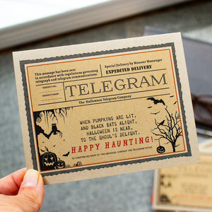 Happy Halloween Card - Halloween Telegram - Happy Haunting - Nostalgic Halloween Card - Jack o Lanterns - Owls - Bats