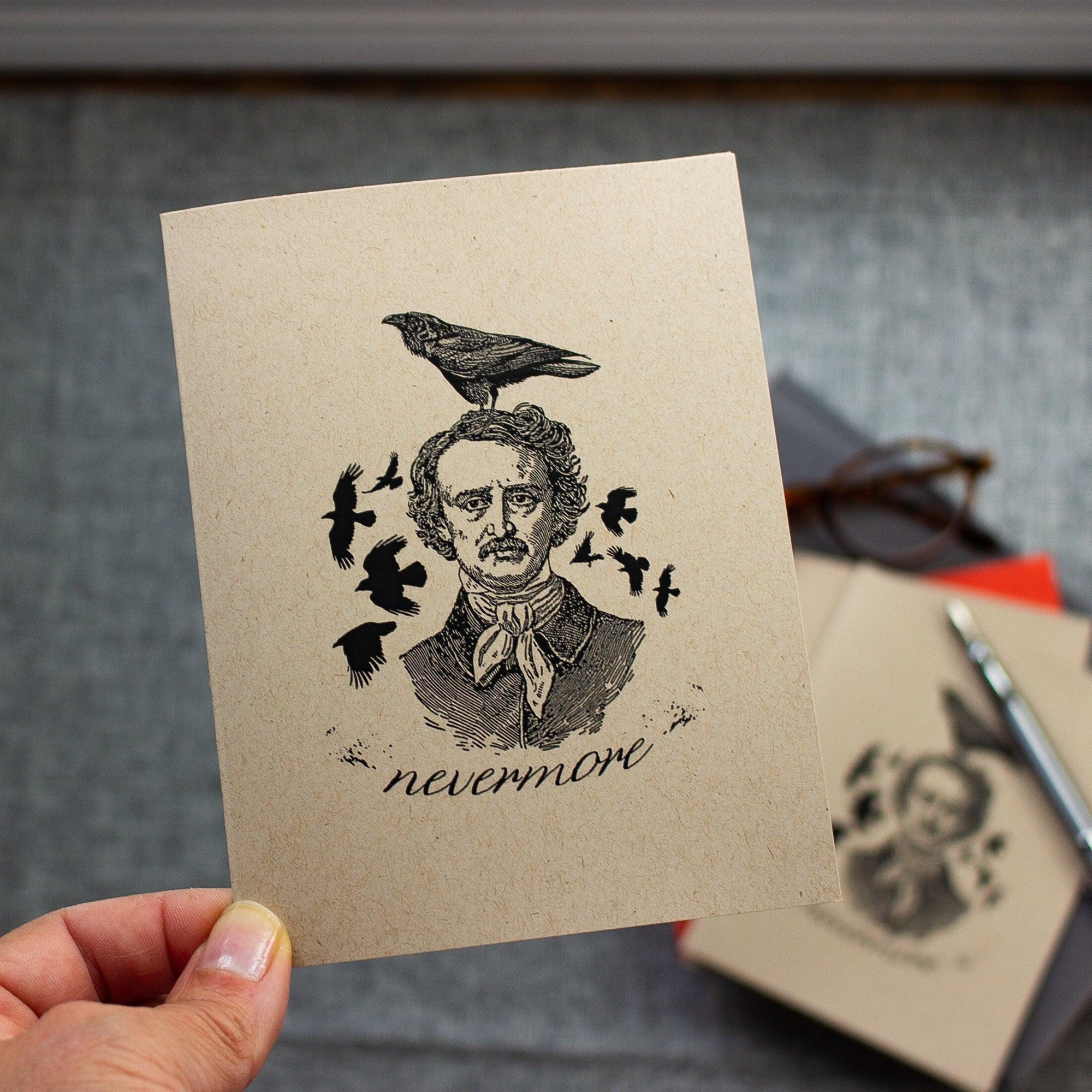 Literary Halloween Card - Edgar Allen Poe - The Raven - Nevermore - Classic Halloween Card