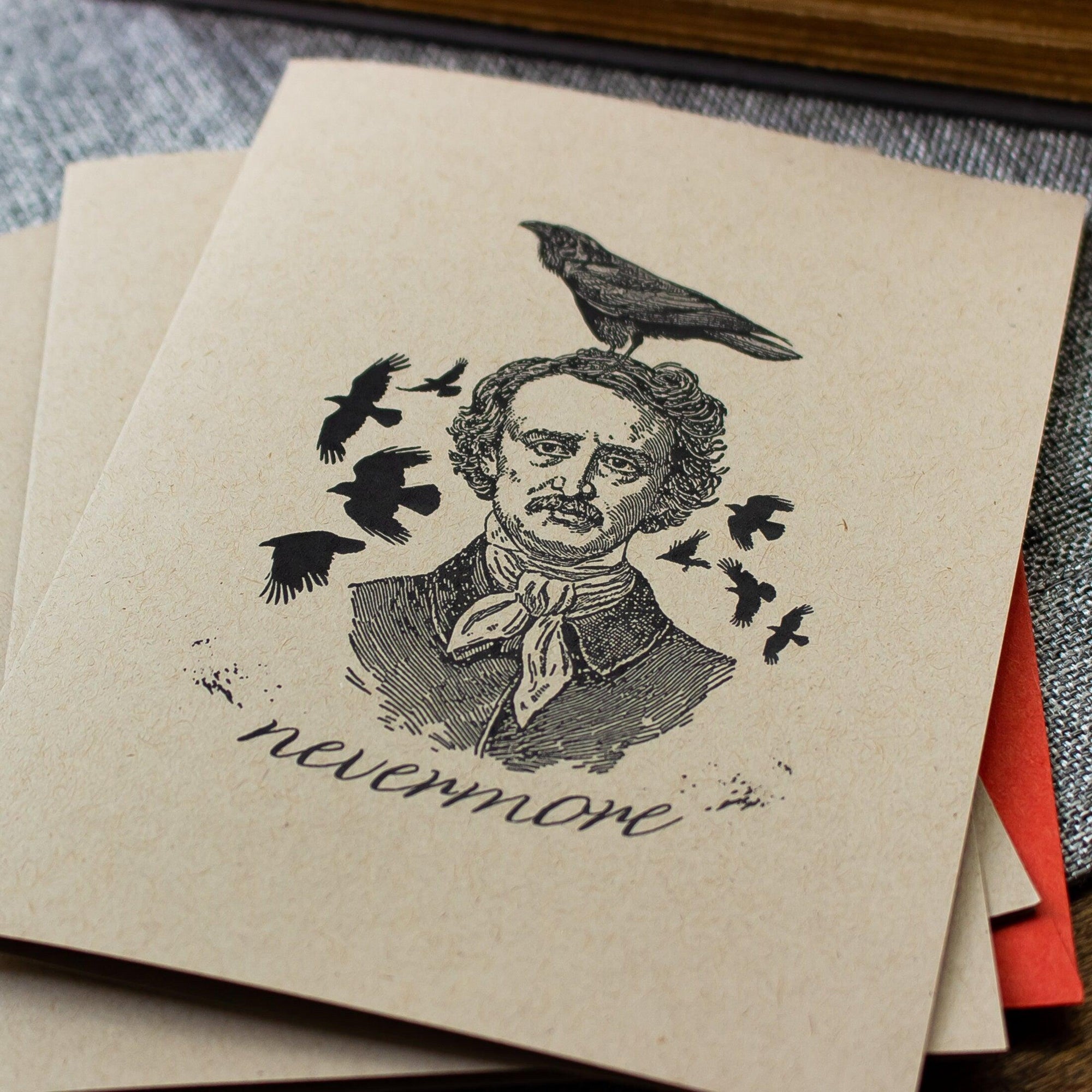 Literary Halloween Card - Edgar Allen Poe - The Raven - Nevermore - Classic Halloween Card