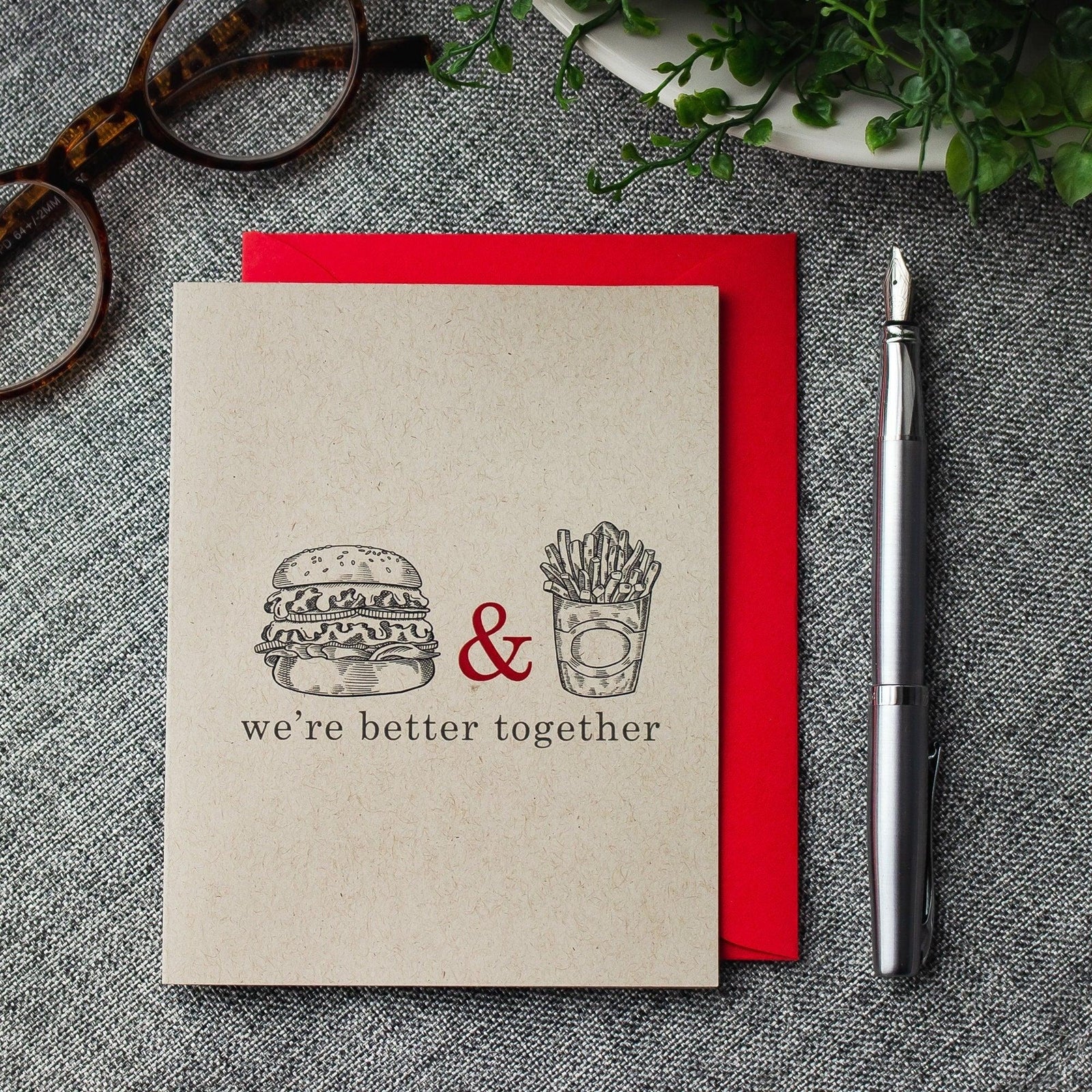 Funny Valentine's Day Card - We're Better Together Love Card for Partner - Burger and Fries - Simple Valentine