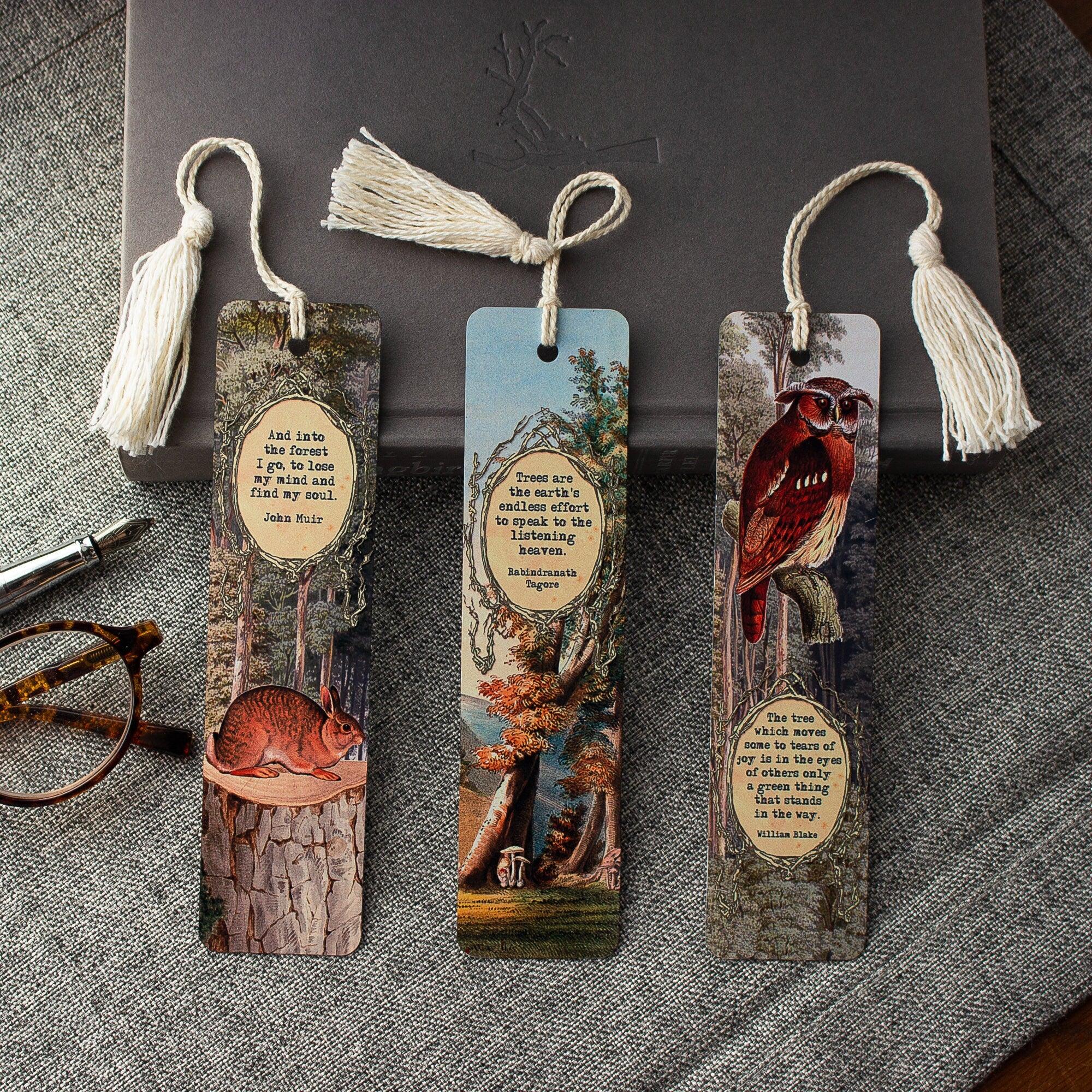 Woodland Literary Quote Bookmark Set , Metal Bookmark ,  Bookish Gift ,  Book Club Gift , Set of 3 Handmade Book Marks , Book Accessories