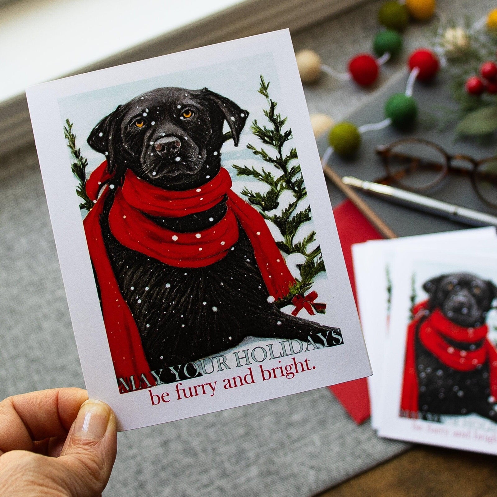 Christmas Cards - Boxed Set of 8 Cards and Envelopes - Labrador Retriever Christmas Card - Dog Lovers Christmas Cards - Animal Holiday Cards