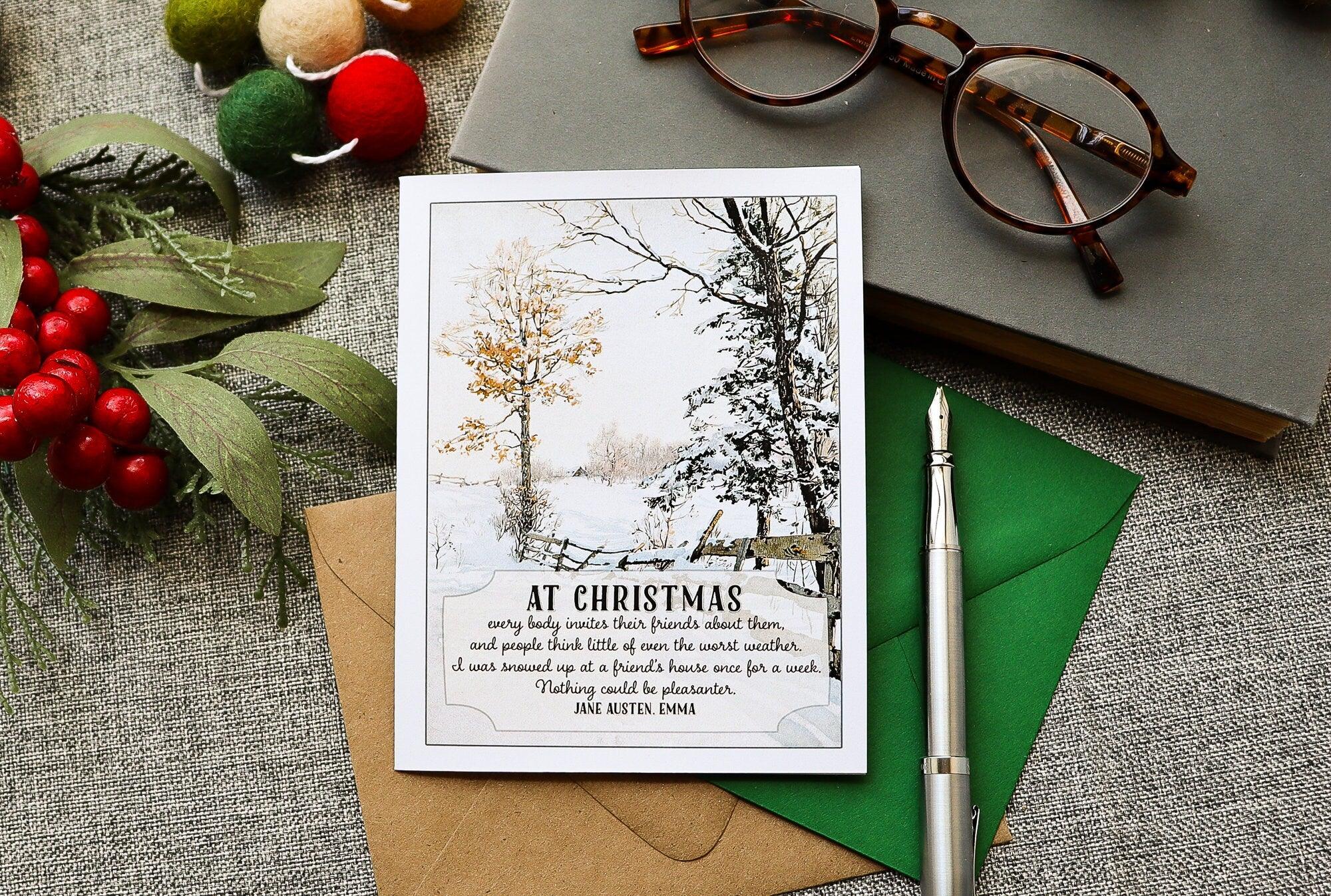 Literary Christmas Card - Jane Austen Quote Christmas Card - Winter Snow Holiday Card