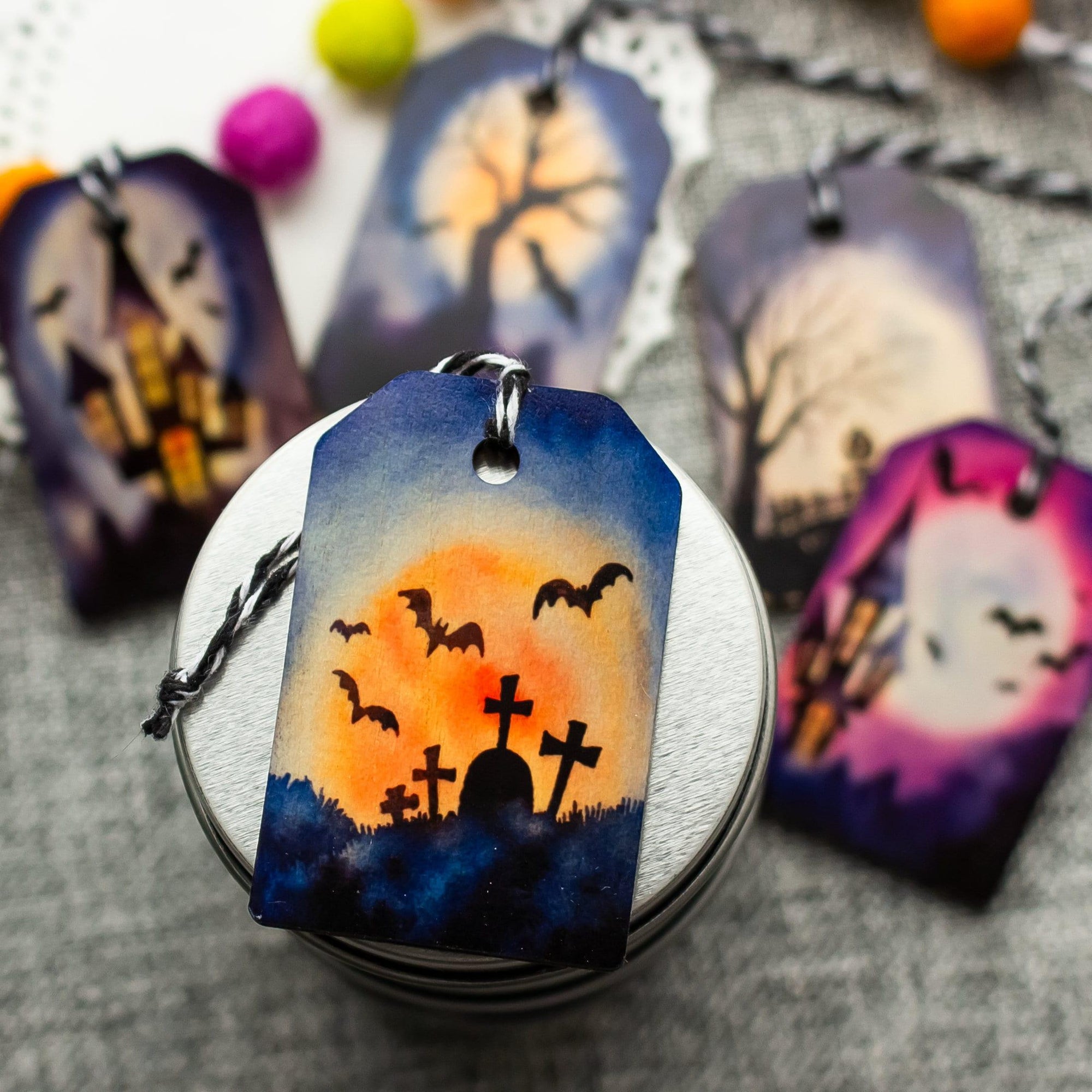 Spooky Halloween Tree Ornaments - Fright Night Ornaments for Miniature Halloween Tree - Set of Five - Fall Decor